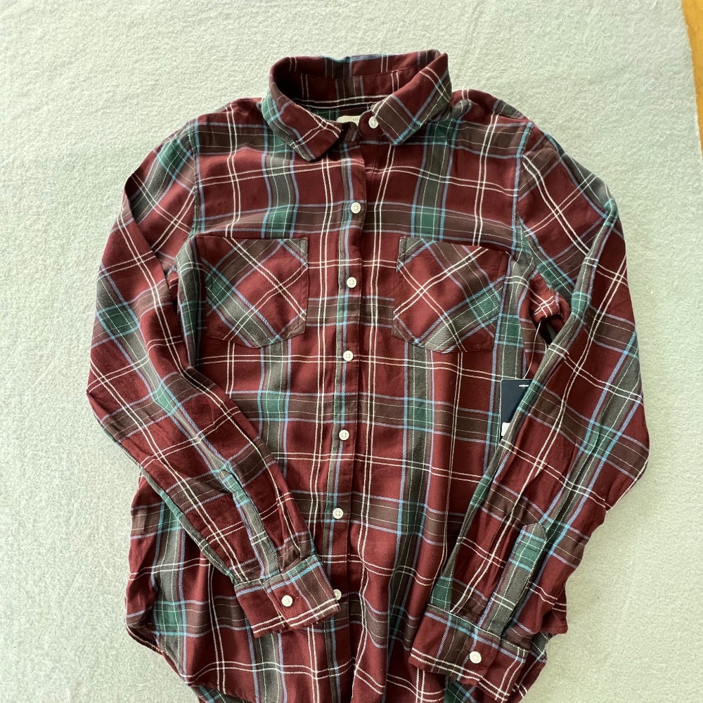 Lucky Brand button up plaid shirt with split back NWT